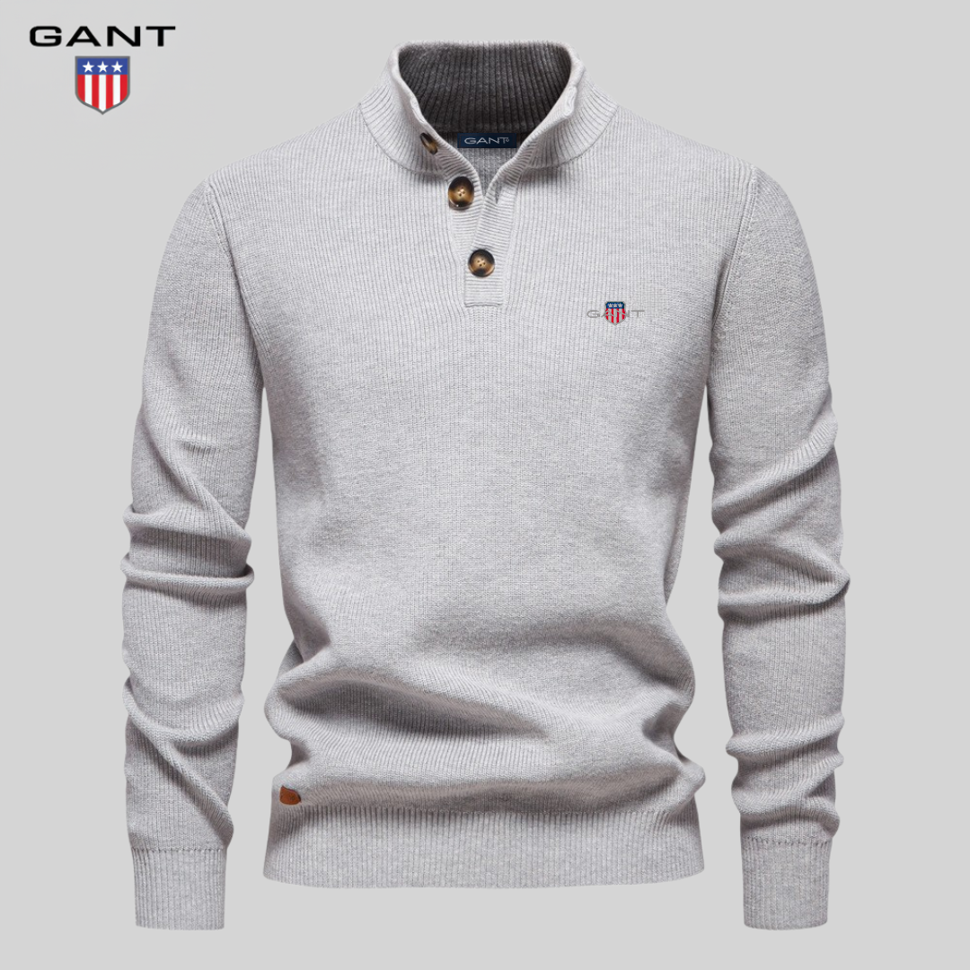 GANT Premium stickad tröja med knäppkrage